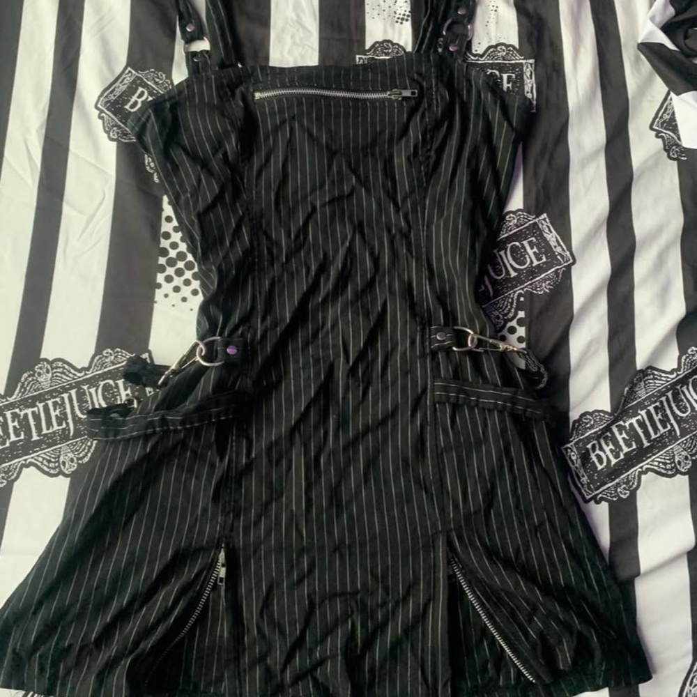 Lip Service Striped Black Mini Dress with Buckle Details